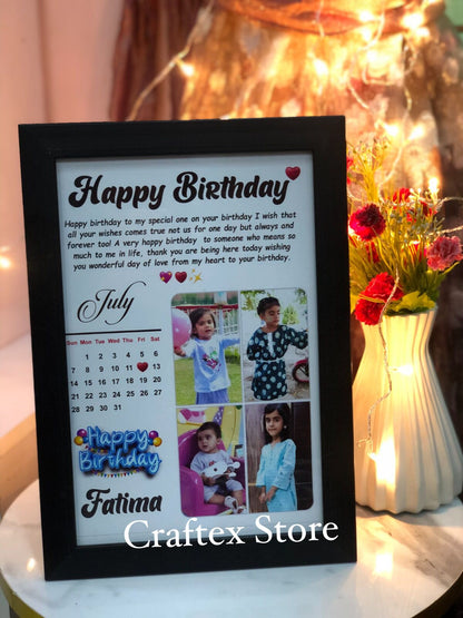 Personalized frames for every occasion: birthdays, anniversaries, weddings, and music memories.