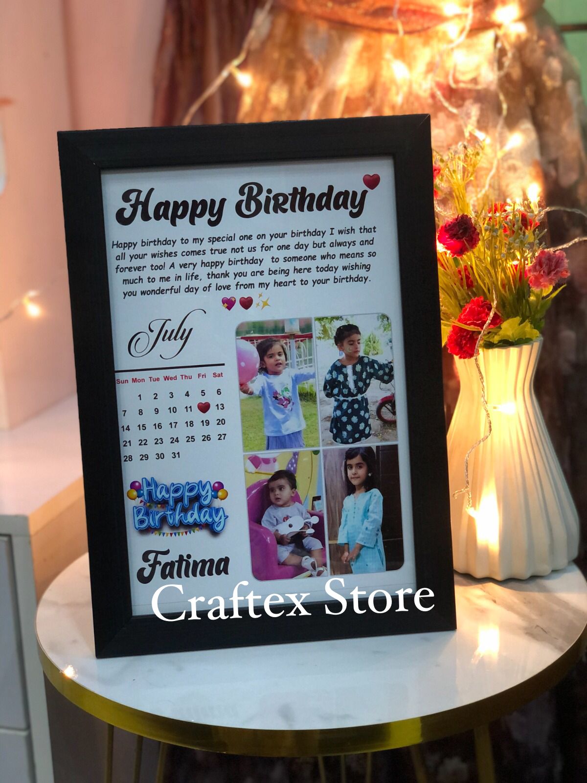 Personalized frames for every occasion: birthdays, anniversaries, weddings, and music memories.